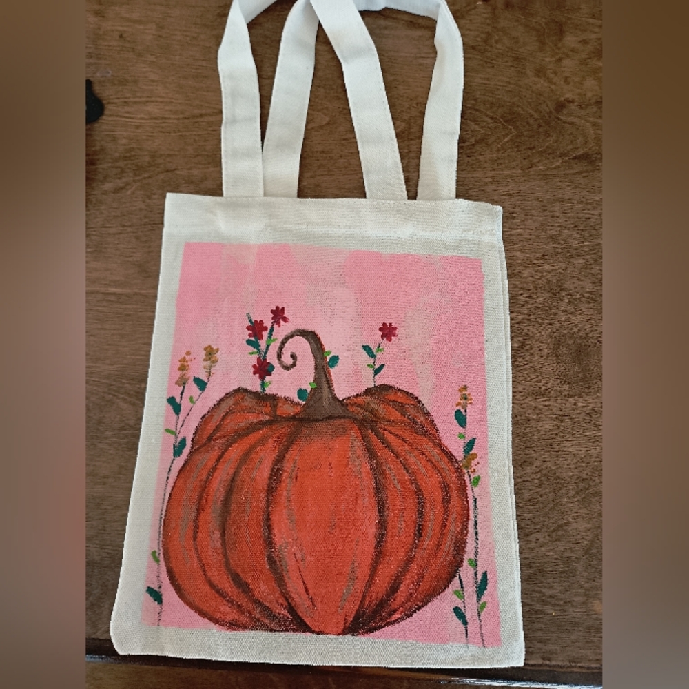 🍁Fall Canvas Tote Book 📚 Bag with Pumpkin Design 8x9